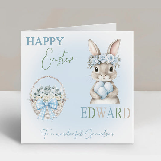 Cute Blue Watercolour Bunny Easter Card