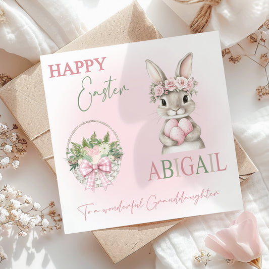 Cute Pink Watercolour Bunny Easter Card