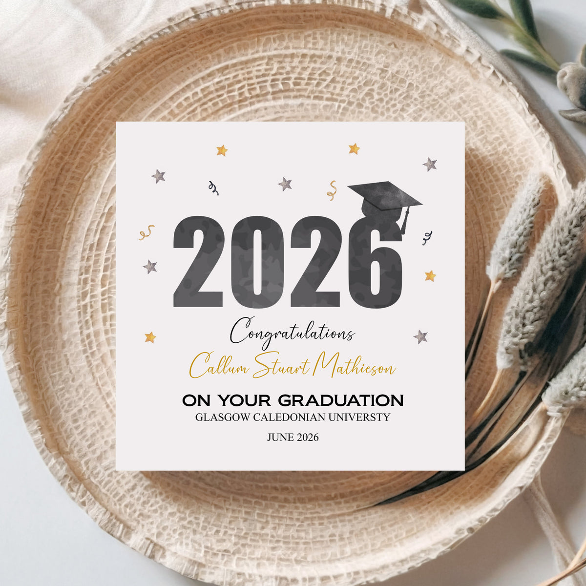 Personalised Graduation Card 2026 – Custom University Graduation Congratulations Card