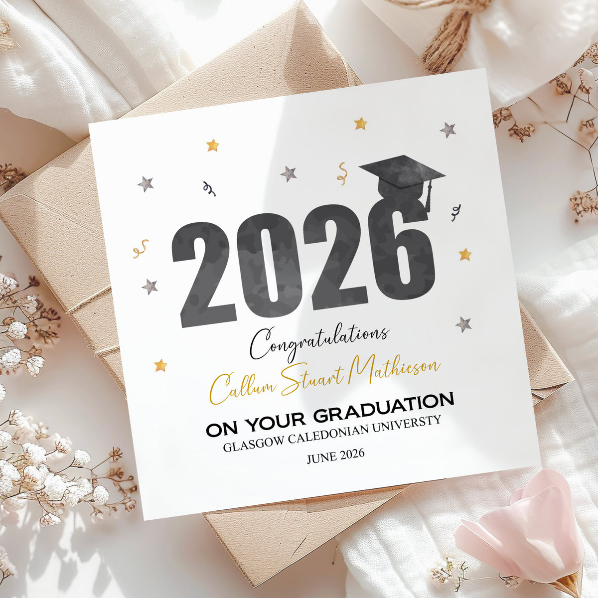 Personalised Graduation Card 2026 – Custom University Graduation Congratulations Card