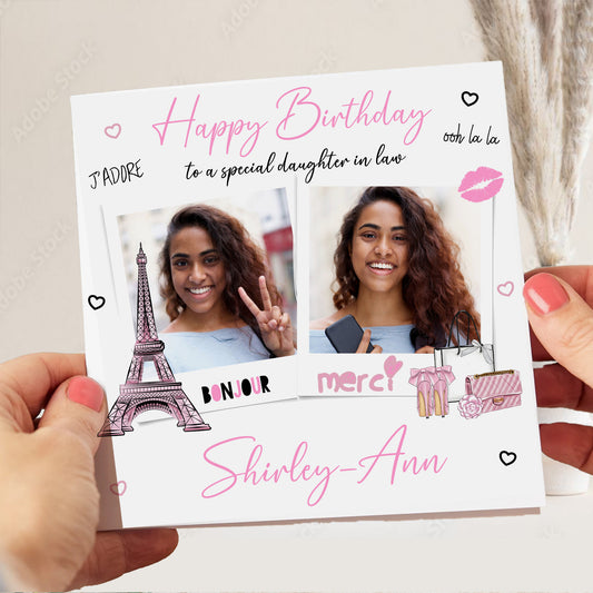 Personalised Paris Theme Photo Birthday Card