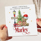 christmas card for boy with teddy bear design and sleigh with gifts and christmas tree.  Printed onto 300gsm cardstock and comes.