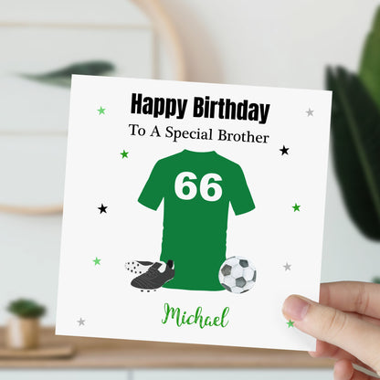 Personalised Birthday Card Green Football Top