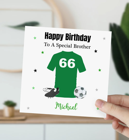 Personalised Birthday Card Green Football Top