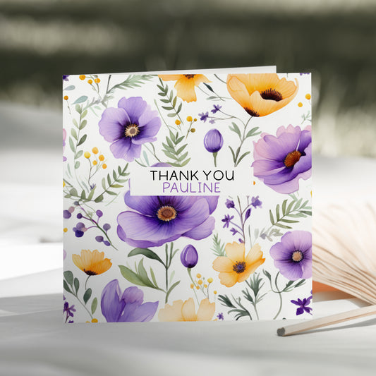 Personalised Thank You Card Purple Floral