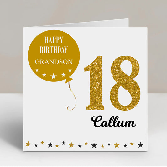 Personalised Birthday Card Gold Balloon Stars