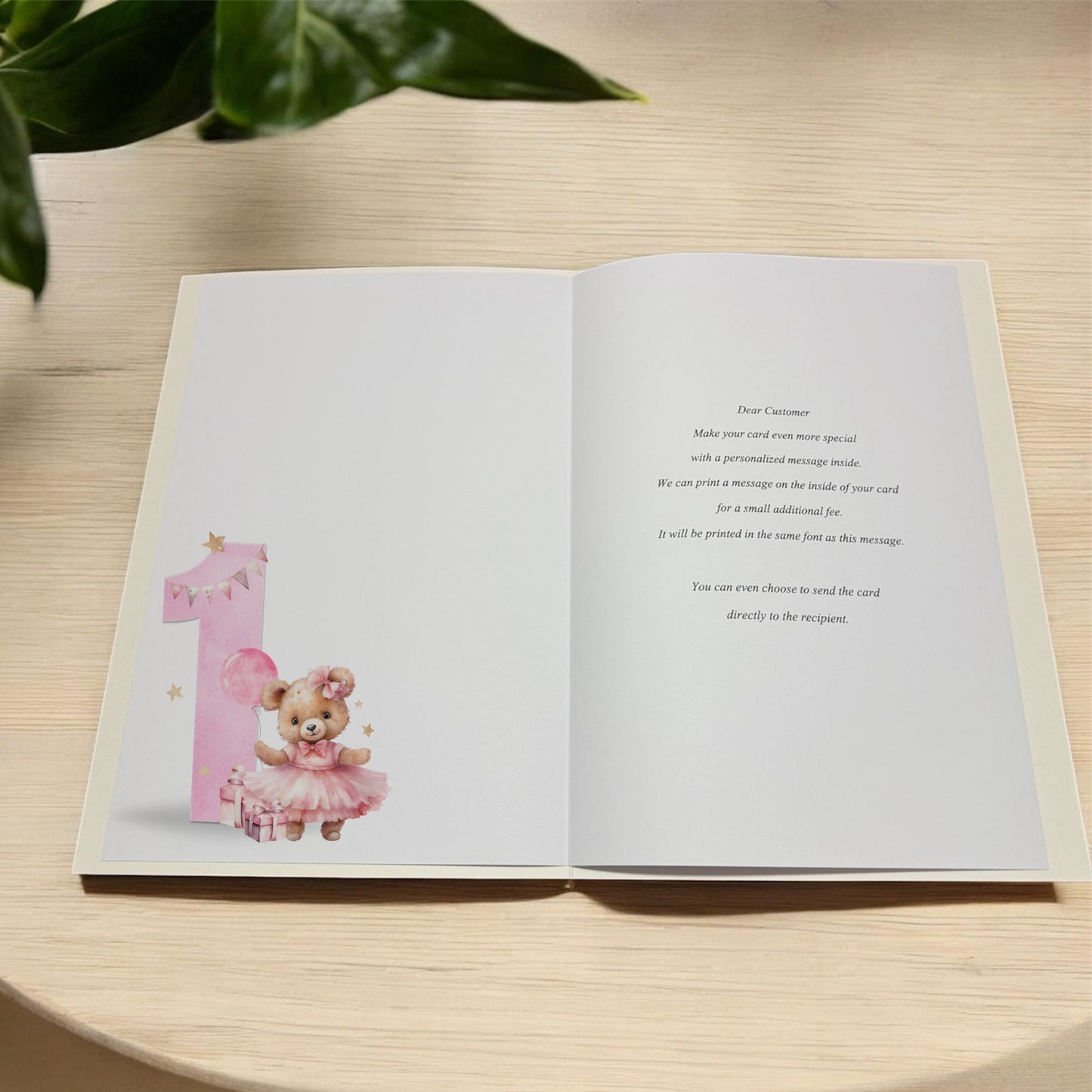 Personalised Girls Large A4 Photo Birthday Card – Pink Teddy Bear