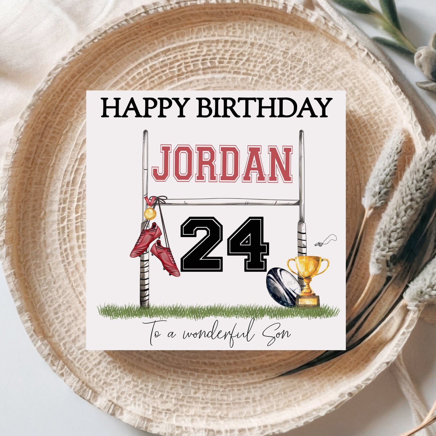 Personalised Men’s Birthday Card – Rugby Design for Sports Lovers, Dad, Son or Grandad