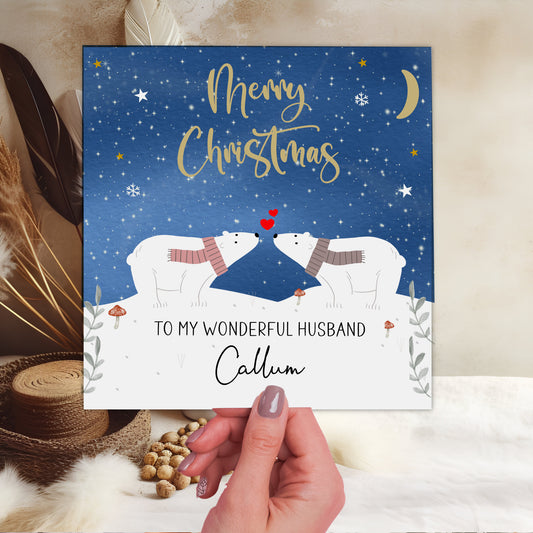 Personalised Christmas Card Polar Bears Husband, Wife, Partner