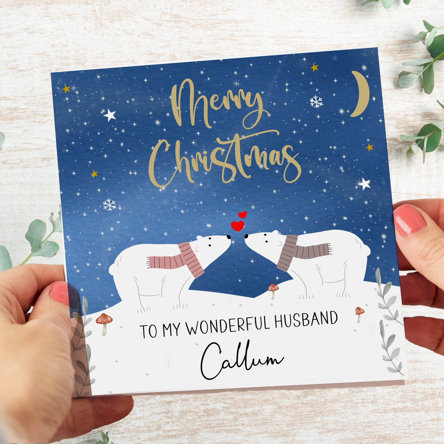 Personalised Christmas Card Polar Bears Husband, Wife, Partner