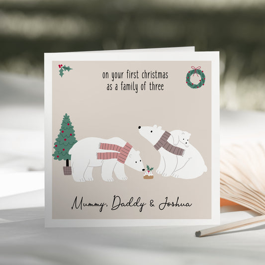 Christmas Card, First Christmas as a family of 3 Polar Bears