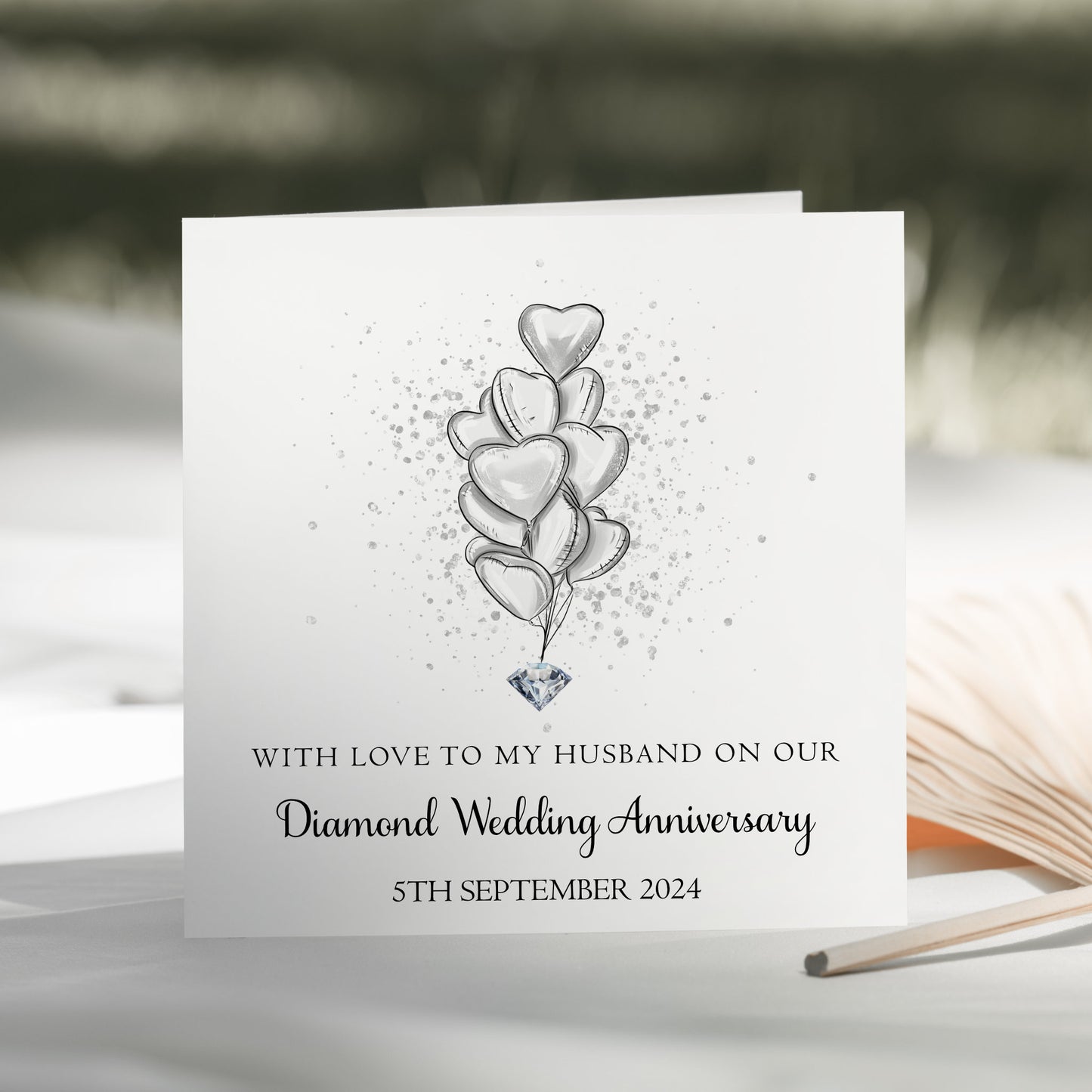 Diamond Wedding Anniversary Card 60 Years Heart Balloons