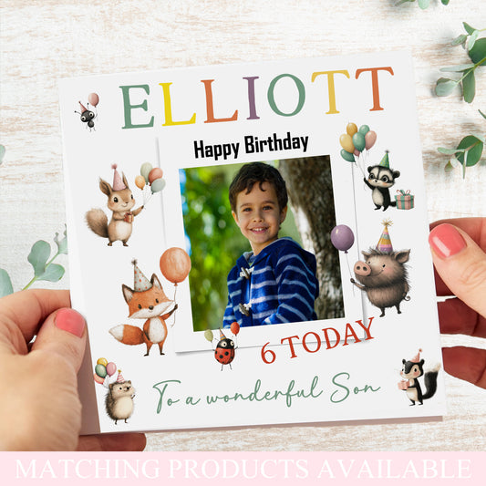 Large Personalised Children’s Photo Birthday Card – Animal Party Hats Design for Kids