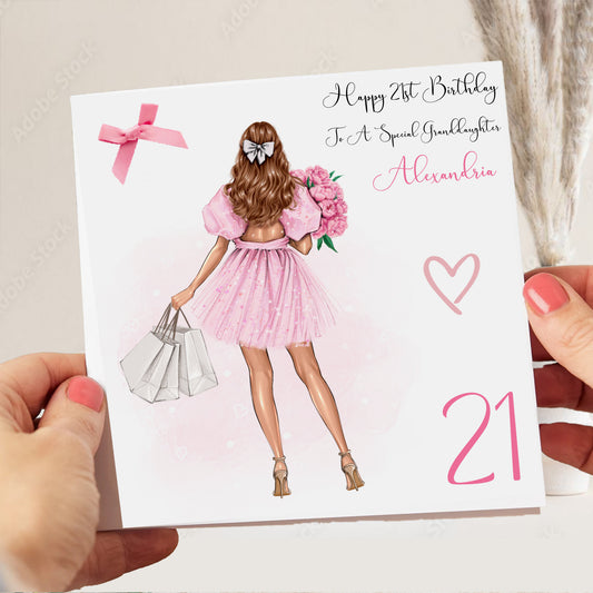 Personalised Birthday Card Girl Pink Dress