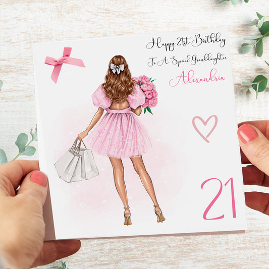 Personalised Birthday Card Girl Pink Dress