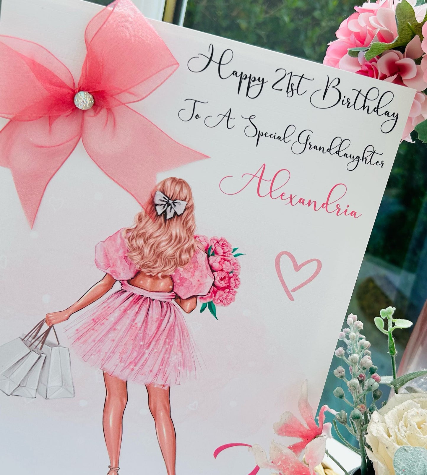 Personalised Luxury Large A4 Birthday Card Girl Pink Dress