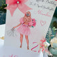 Personalised Luxury Large A4 Birthday Card Girl Pink Dress