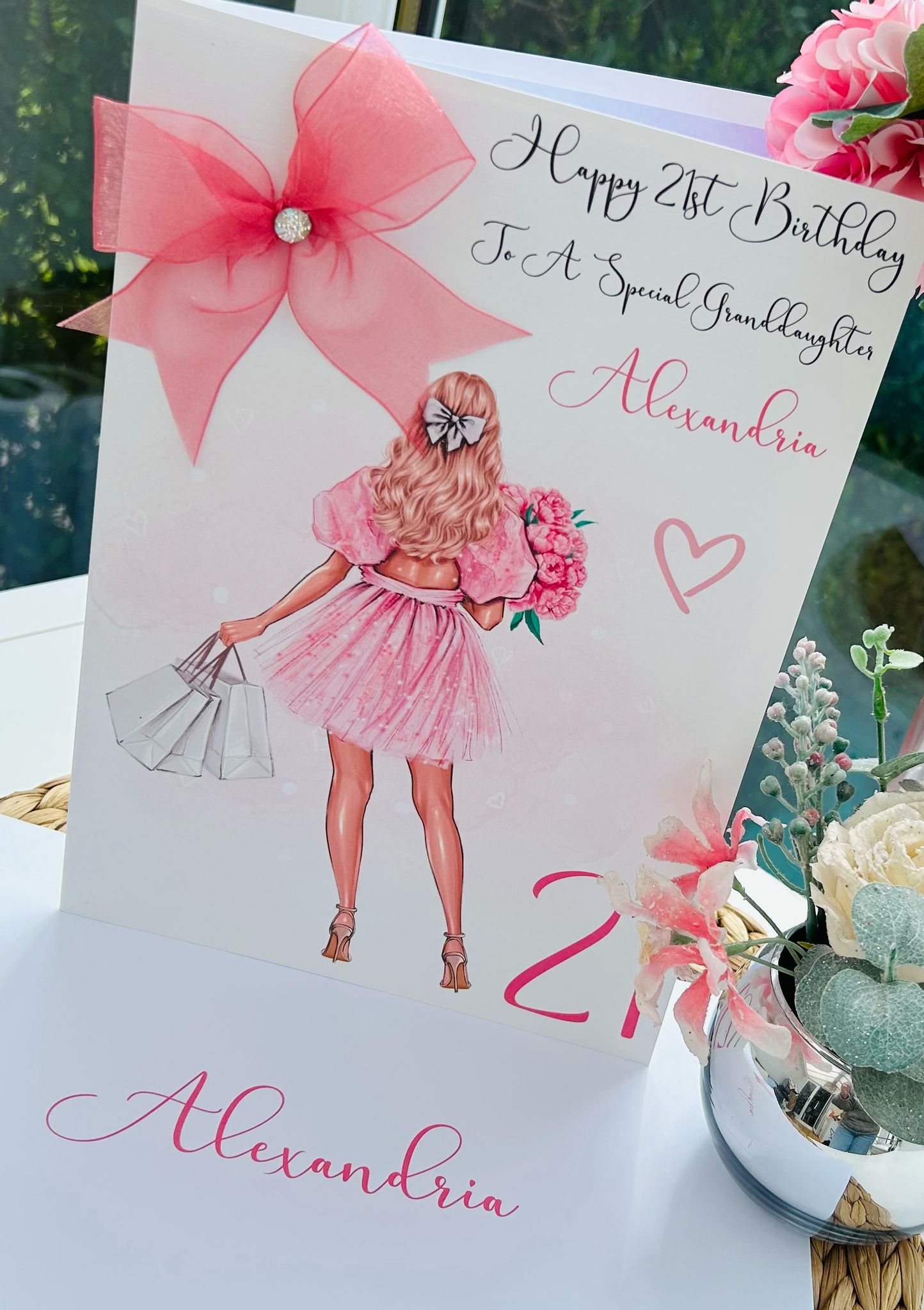 Personalised Luxury Large A4 Birthday Card Girl Pink Dress