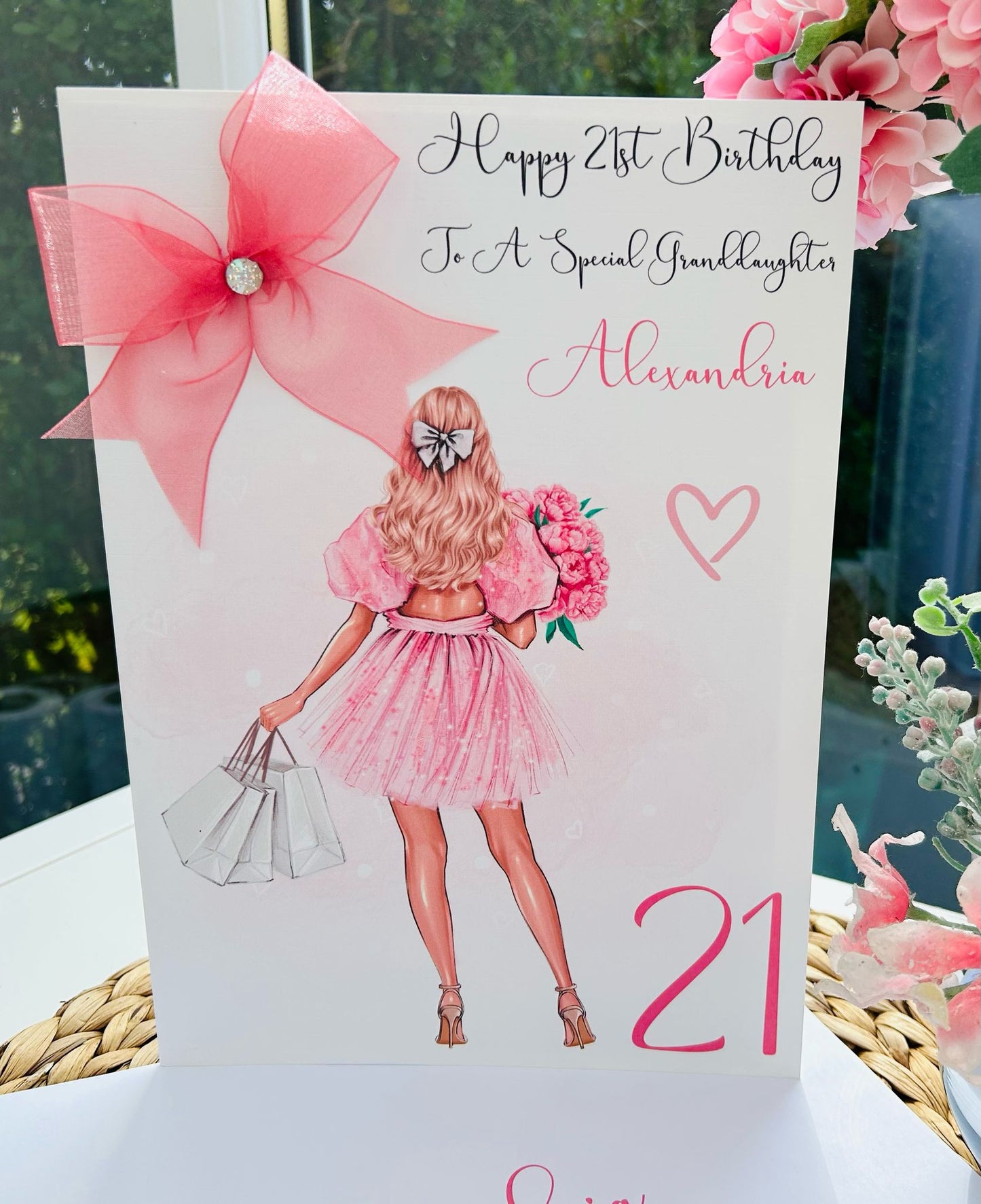 Personalised Luxury Large A4 Birthday Card Girl Pink Dress
