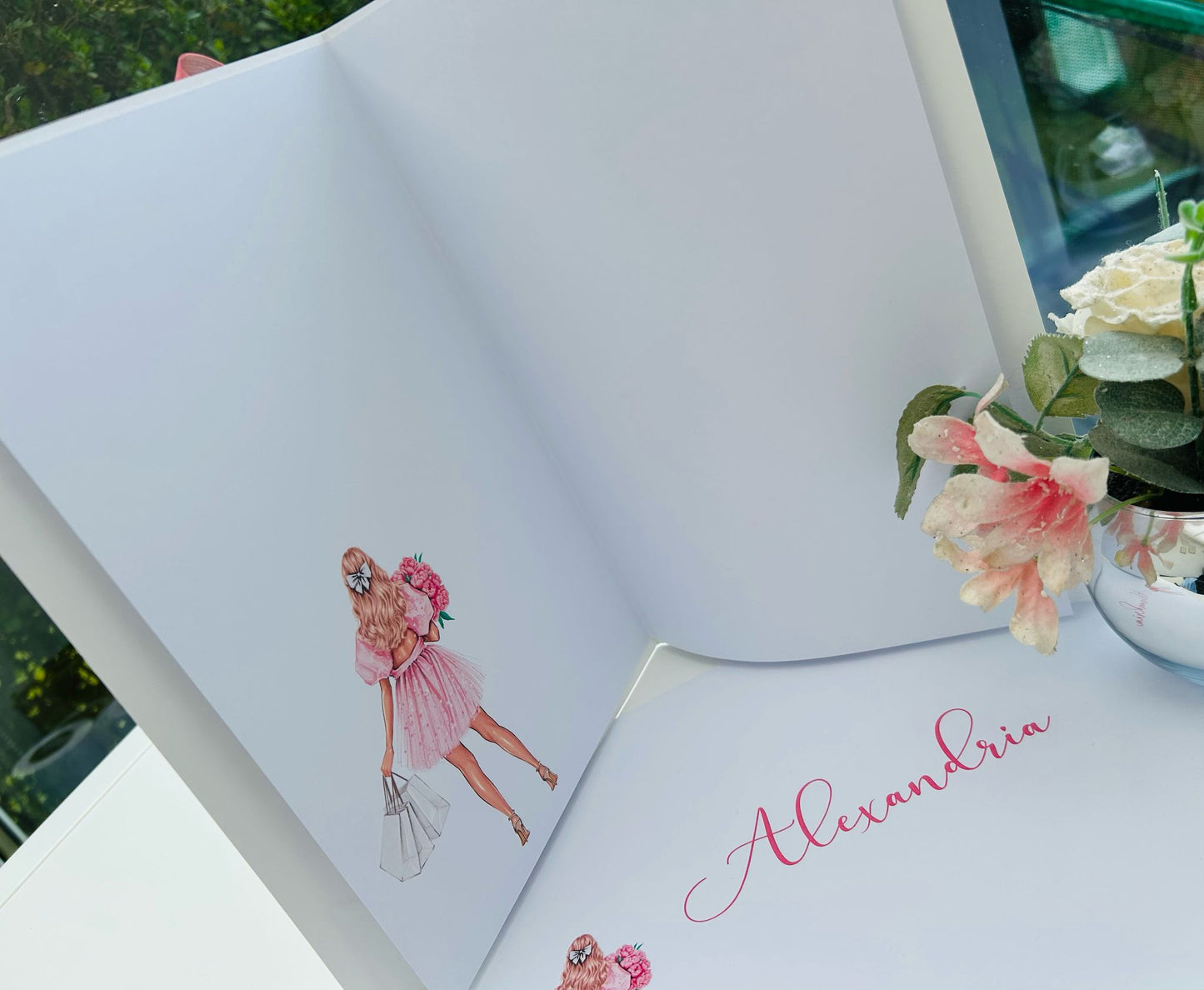 Personalised Luxury Large A4 Birthday Card Girl Pink Dress
