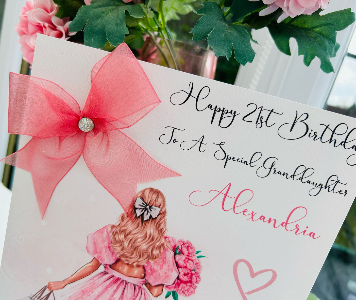 Personalised Luxury Large A4 Birthday Card Girl Pink Dress