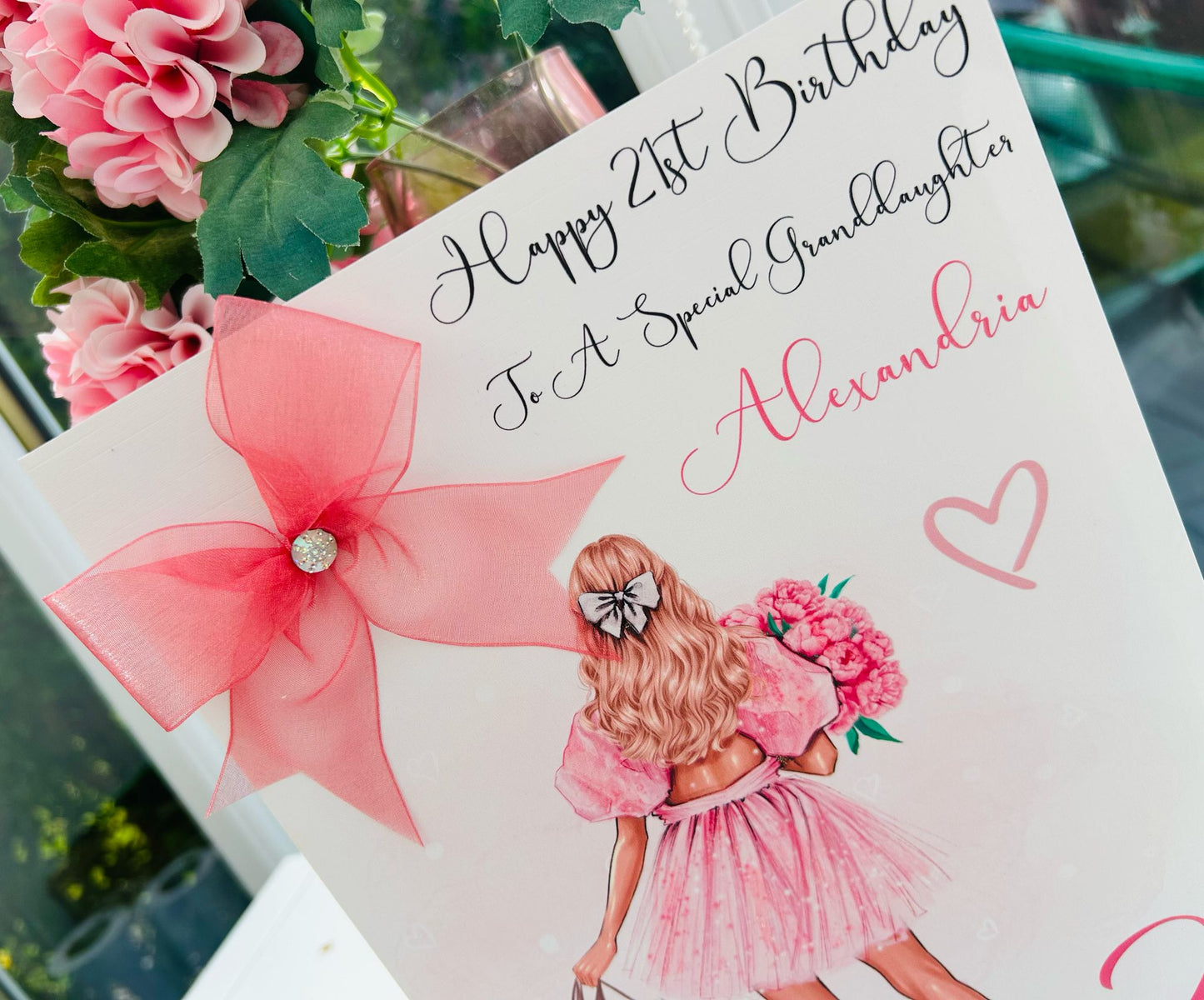 Personalised Luxury Large A4 Birthday Card Girl Pink Dress