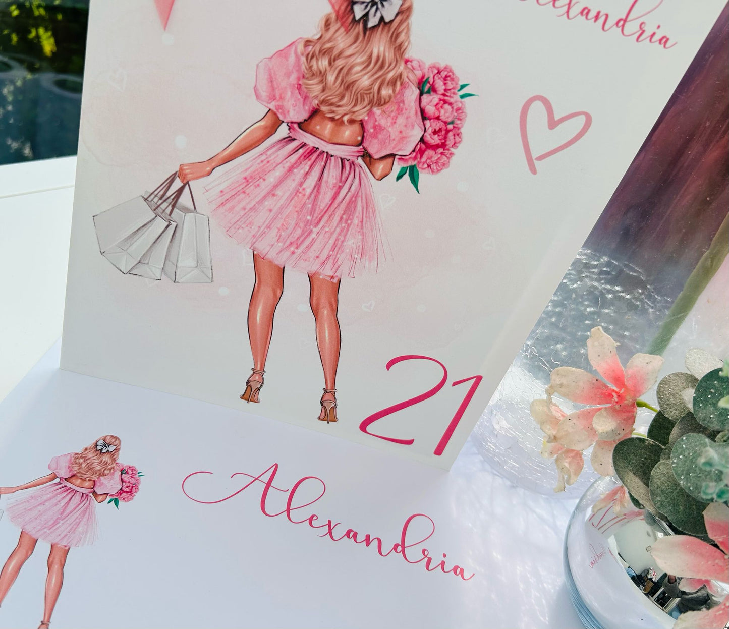 Personalised Luxury Large A4 Birthday Card Girl Pink Dress