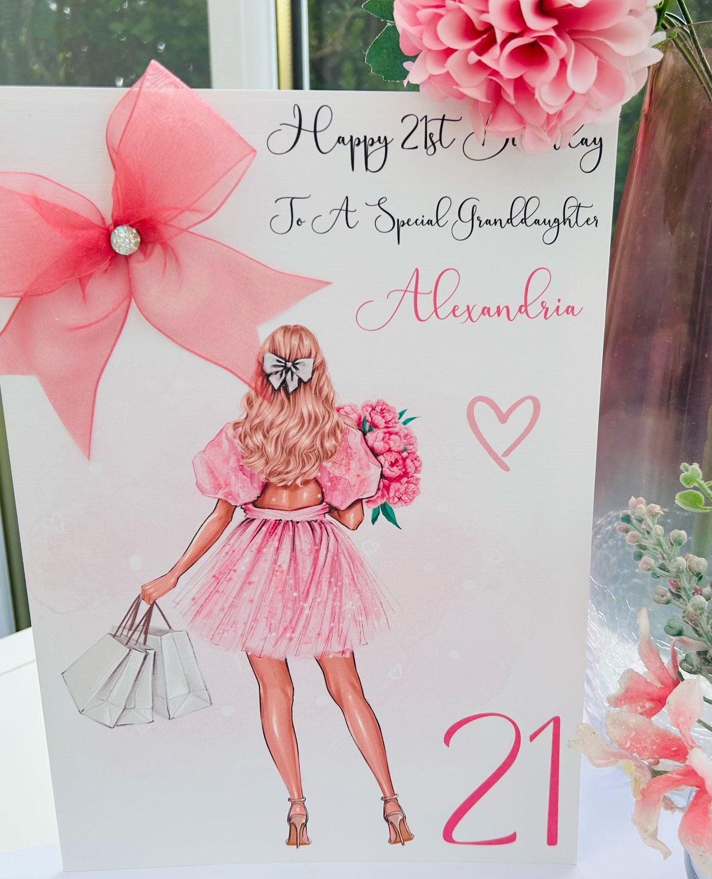 Personalised Luxury Large A4 Birthday Card Girl Pink Dress