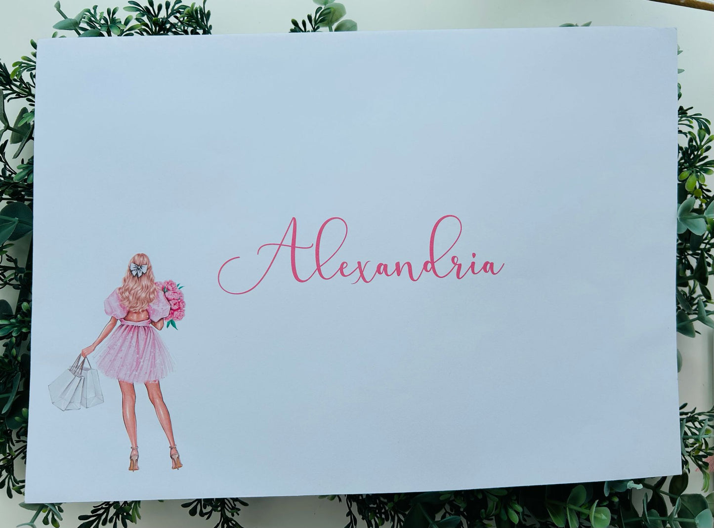 Personalised Luxury Large A4 Birthday Card Girl Pink Dress