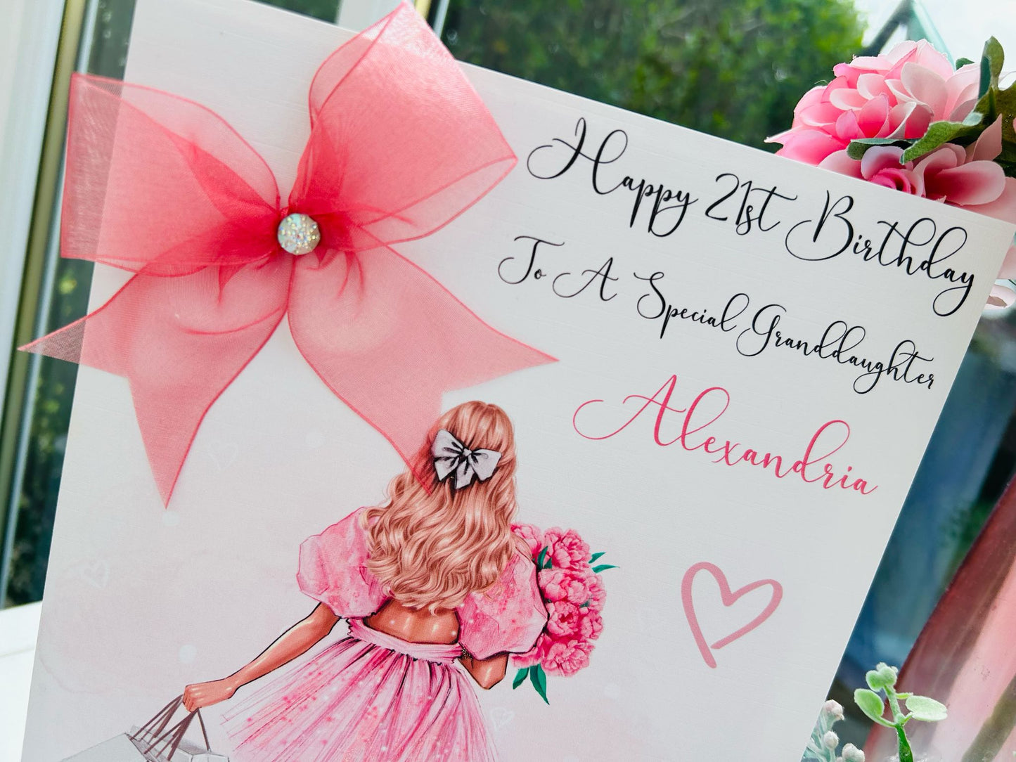 Personalised Luxury Large A4 Birthday Card Girl Pink Dress