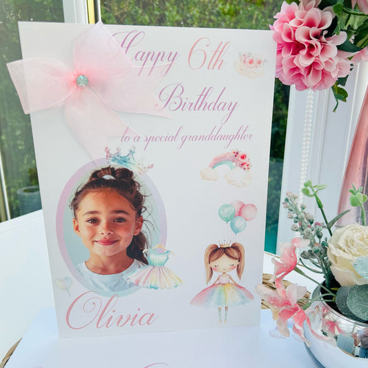 Personalised Girls Large A4 Photo Birthday Card – Custom Kids Birthday Greeting with Name & Picture