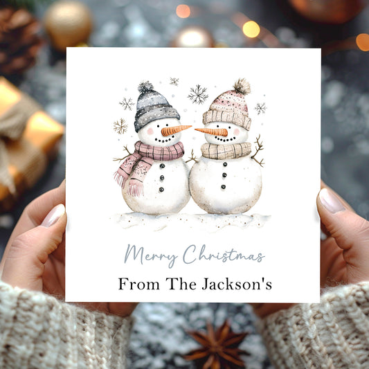 Personalised Christmas Card Pack 10, 20, 30, 40, 50 - Snowmen