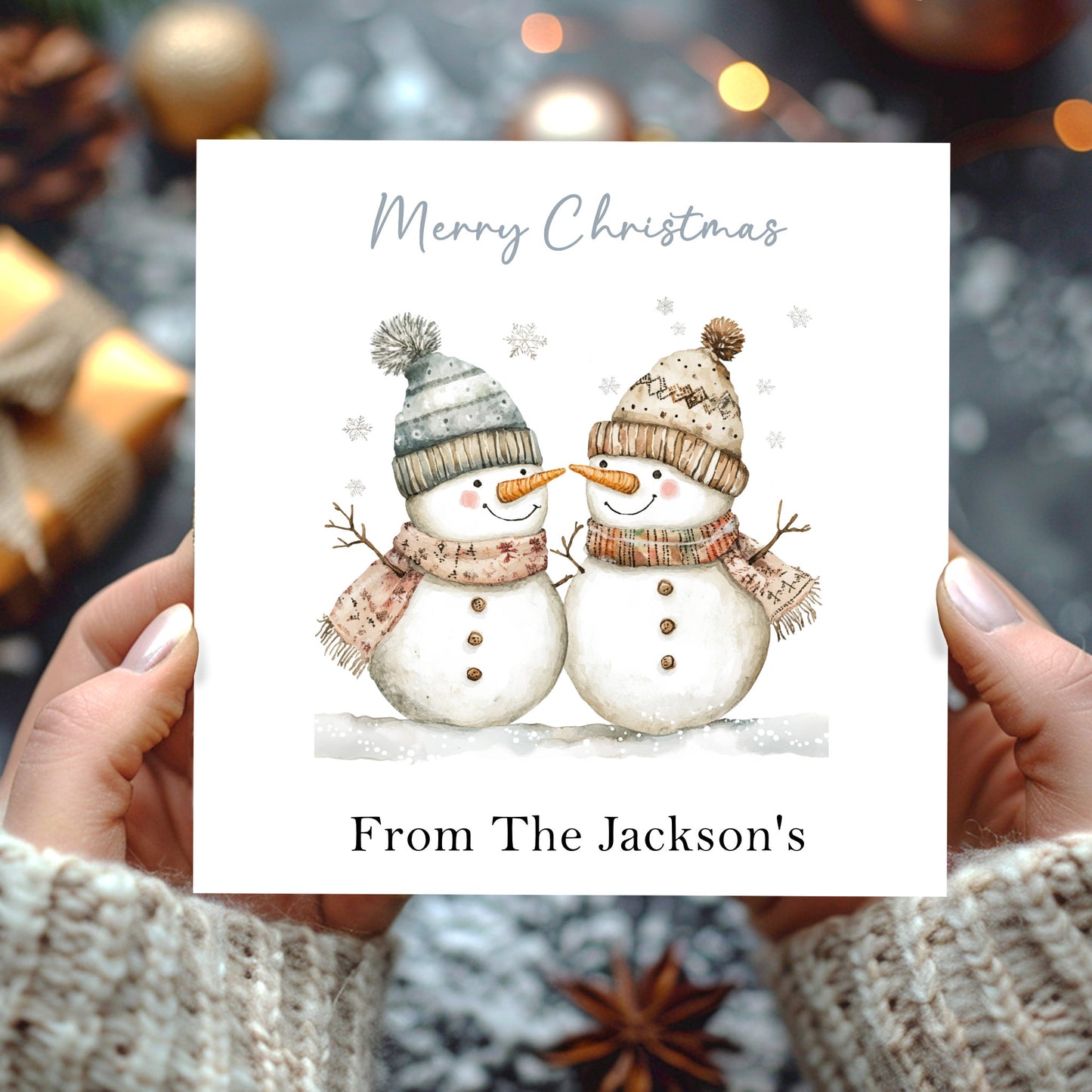 Personalised Christmas Card Pack 10, 20, 30, 40, 50 - Snowmen