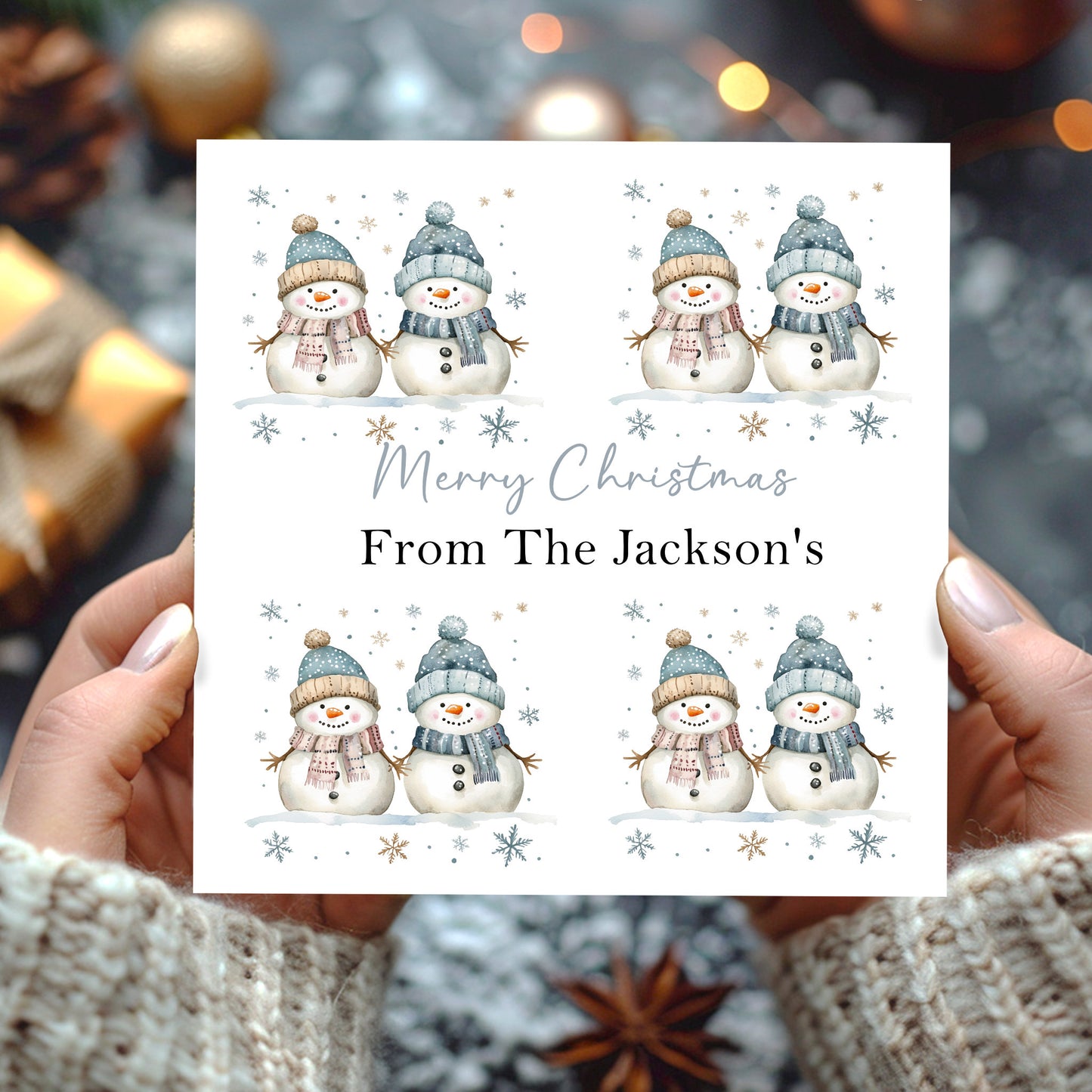 Personalised Christmas Card Pack 10, 20, 30, 40, 50 - Snowmen