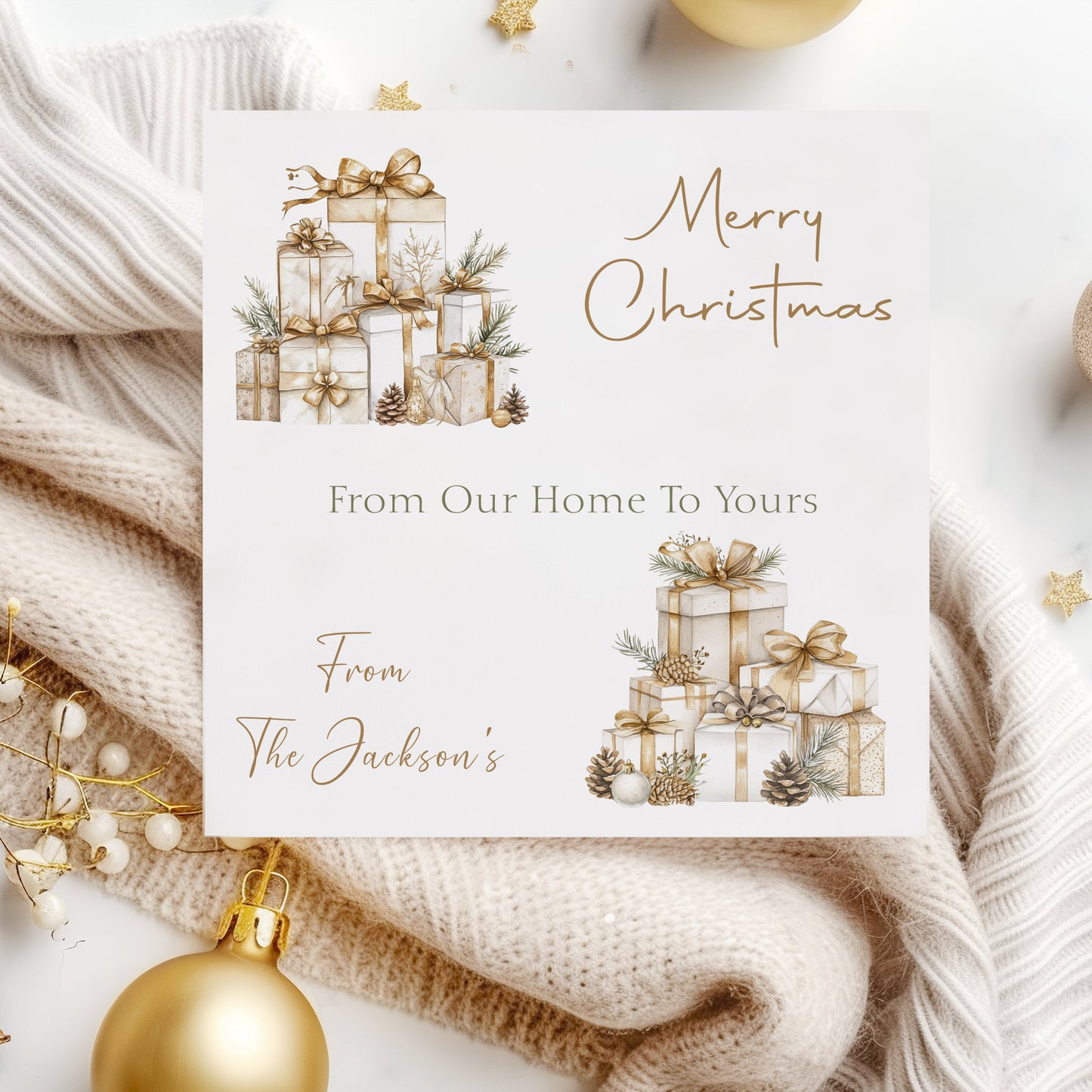 Personalised Christmas Card Pack 10, 20, 30, 40, 50 - Gold Gifts
