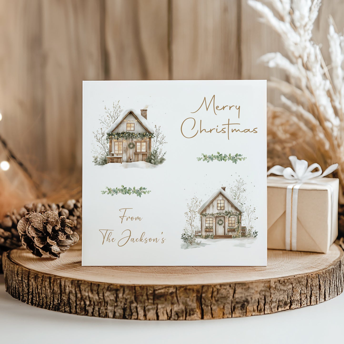 Personalised Christmas Card Pack 10, 20, 30, 40, 50 - Rustic Cottage