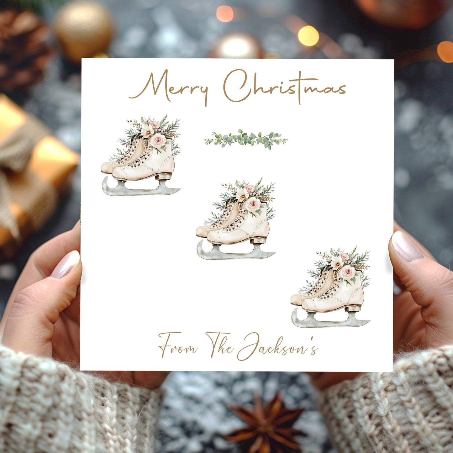 Personalised Christmas Card Pack 10, 20, 30, 40, 50 - Ice Skates