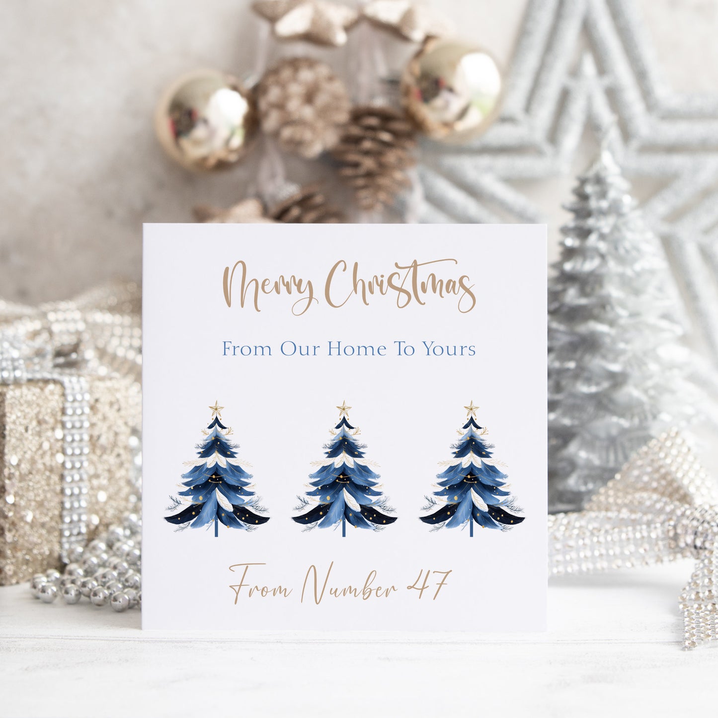 Personalised Christmas Card Pack 10, 20, 30, 40, 50 - Navy Tree