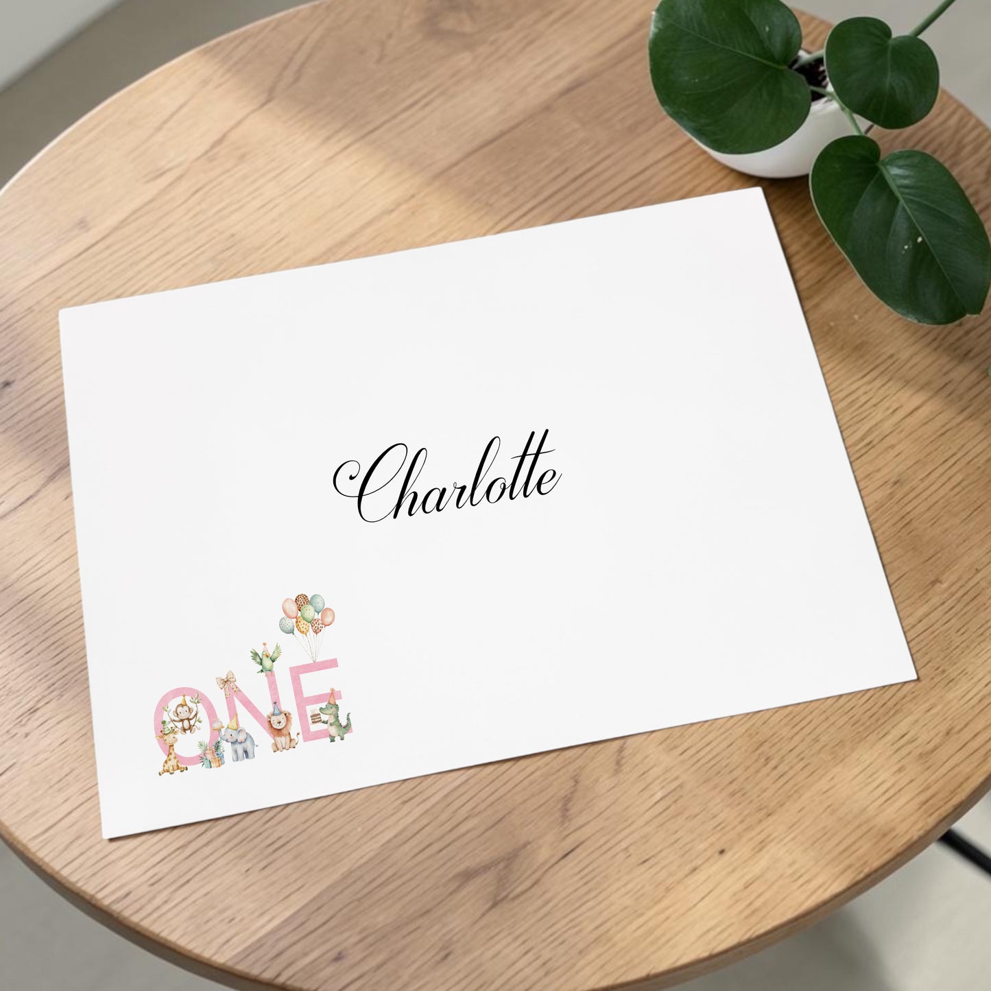 Large A4 Luxury Personalised First Birthday Card, Jungle Animals Girl