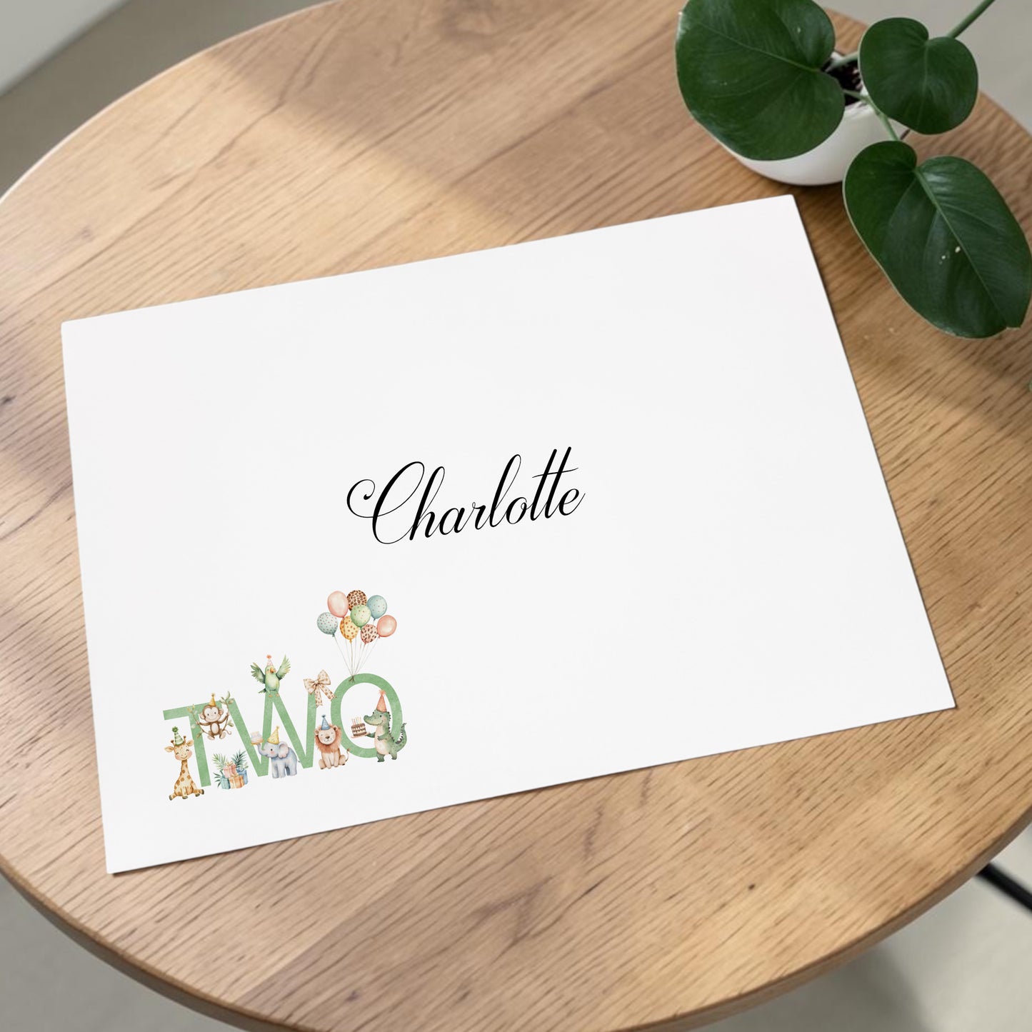 Large A4 Luxury Personalised First Birthday Card, Jungle Animals Green