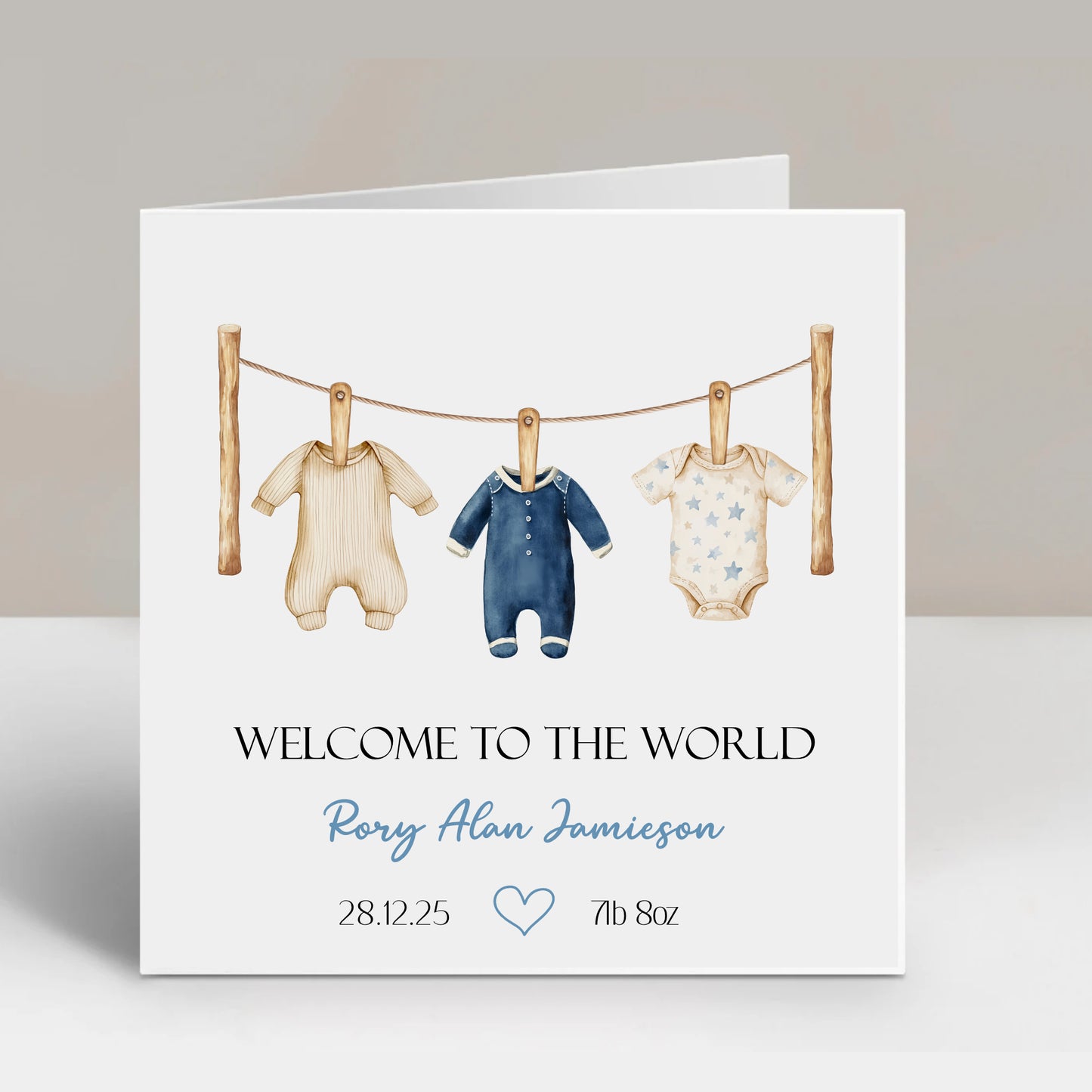 New Baby Card, Baby Boy Washing Line