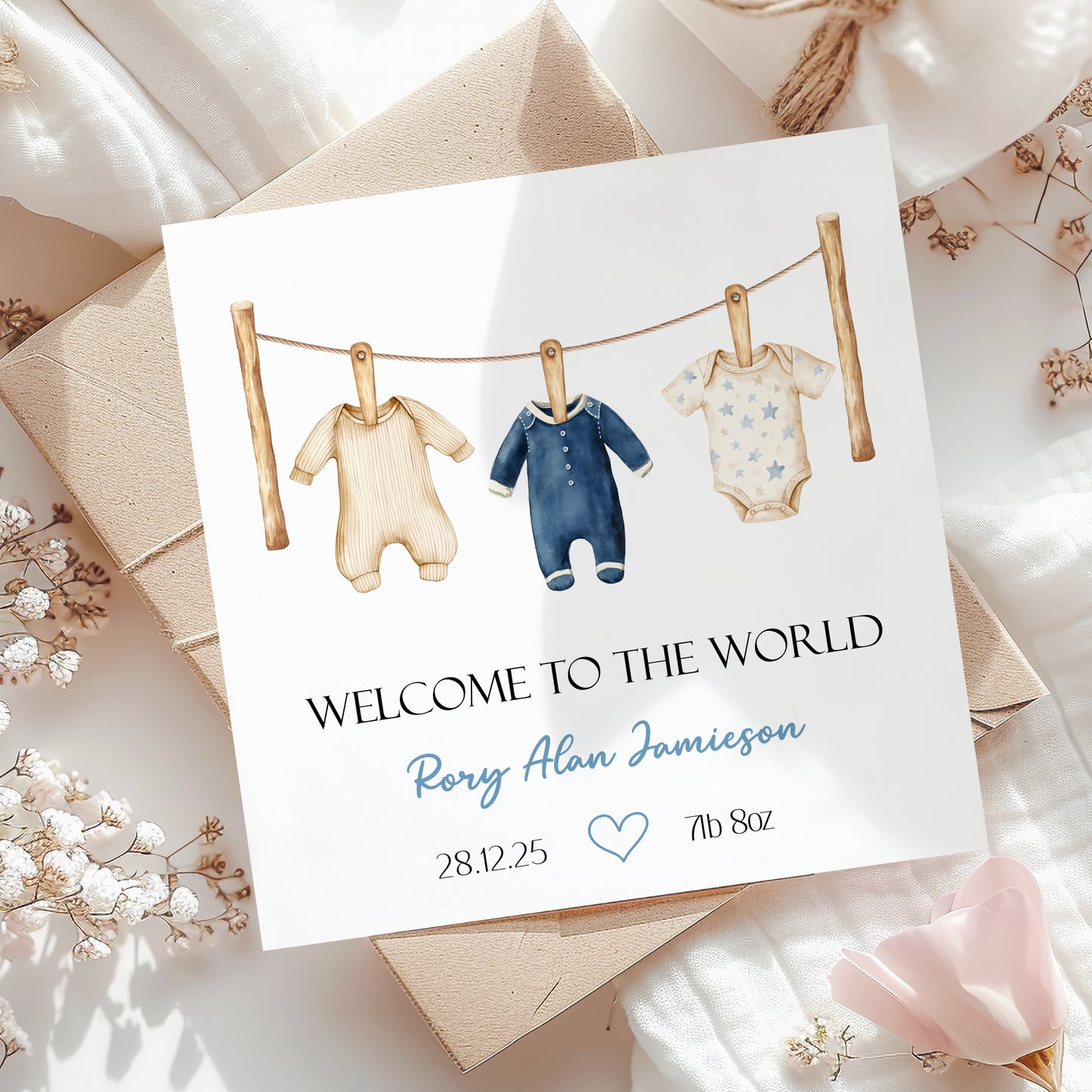 New Baby Card, Baby Boy Washing Line