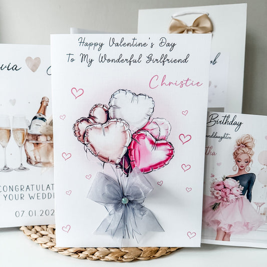 Large A4 Valentines Day Card, Heart Balloon Bouquet