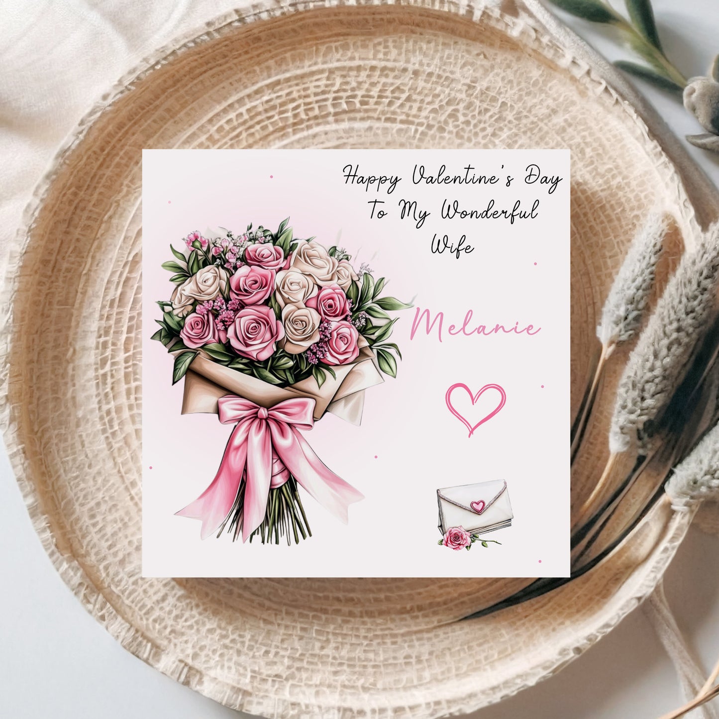 Valentines Day Card, Roses Flower Bouquet, For Her