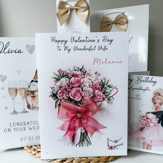 Large A4 Valentines Day Card, Roses Flower Bouquet