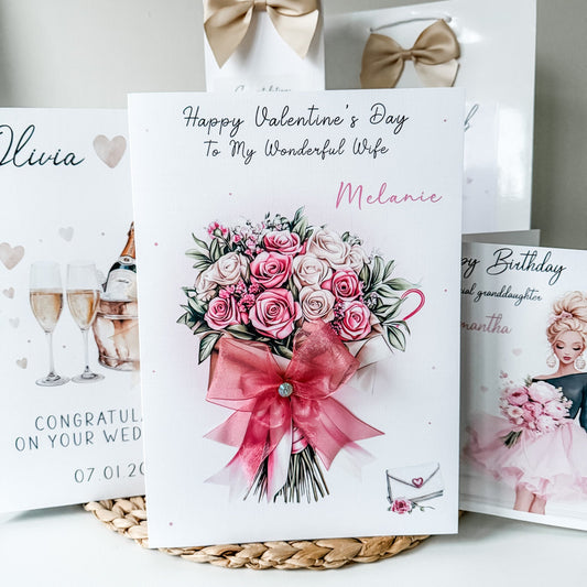 Large A4 Valentines Day Card, Roses Flower Bouquet