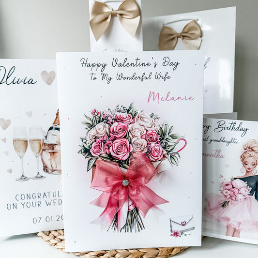 Large A4 Valentines Day Card, Roses Flower Bouquet