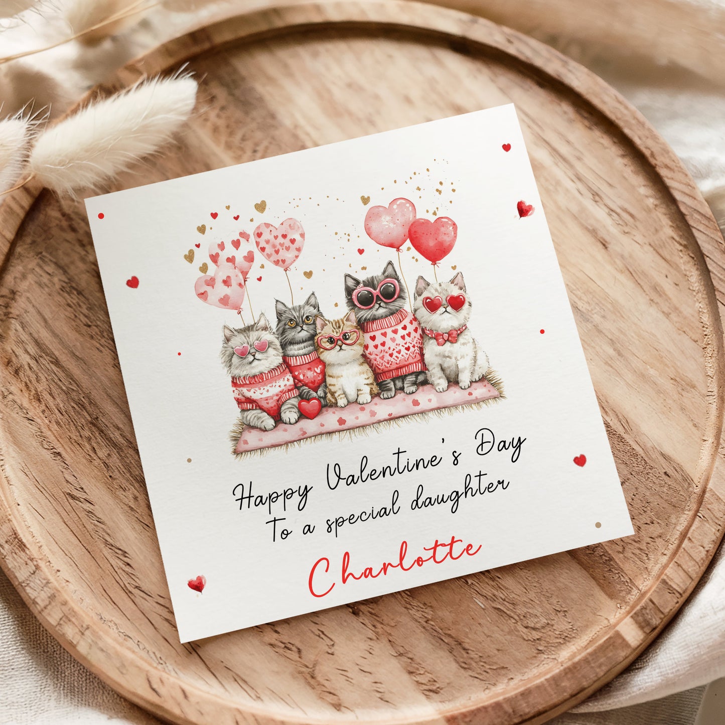 Valentines Day Card, Cute Playful Cats, For Daughter, Granddaughter, Wife, Girlfriend