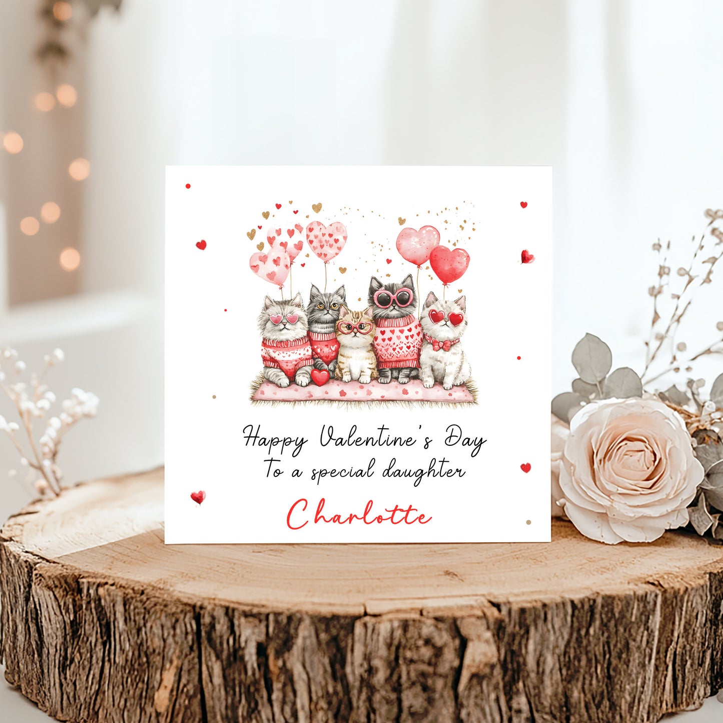 Valentines Day Card, Cute Playful Cats, For Daughter, Granddaughter, Wife, Girlfriend