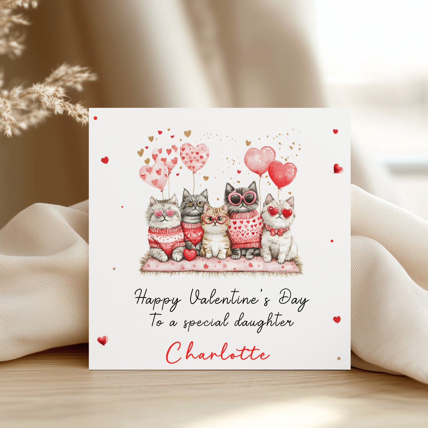 Valentines Day Card, Cute Playful Cats, For Daughter, Granddaughter, Wife, Girlfriend